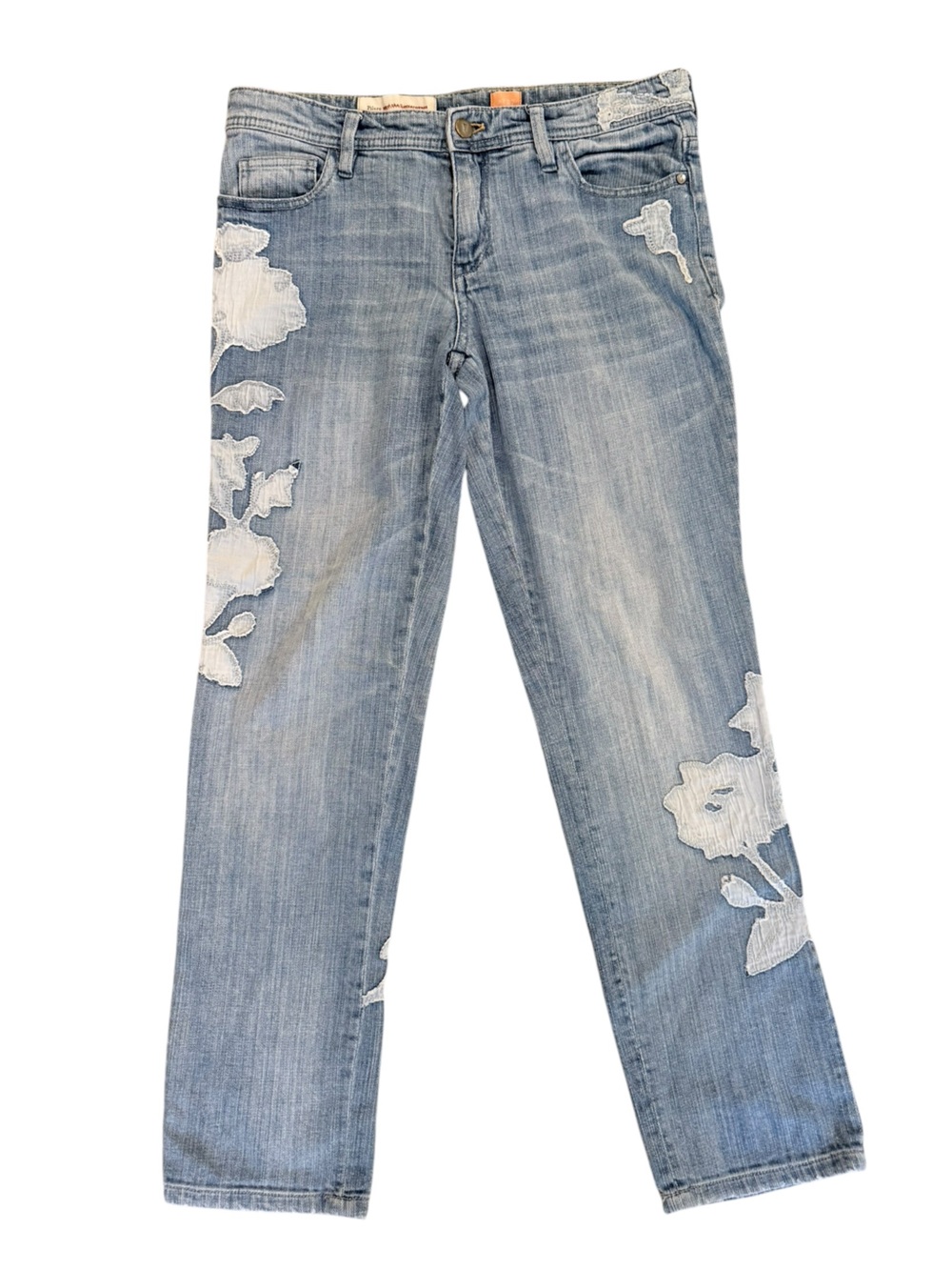 Anthropologie Pilcro Floral Appliqué Jeans Size 27 High Rise Straight Light Wash